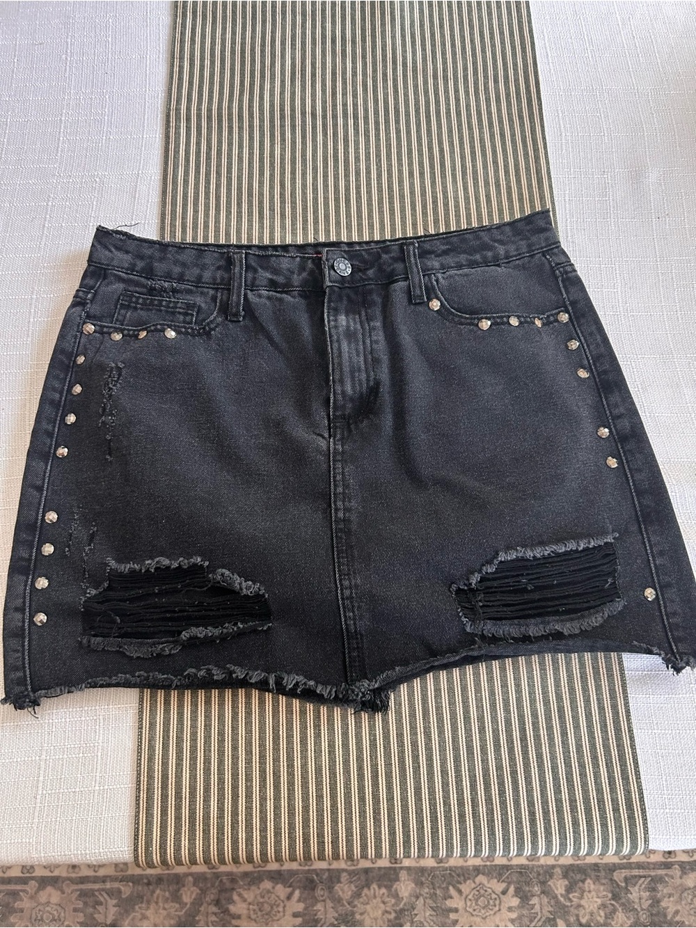 Guess Black Distressed Mini Skirt with Studs